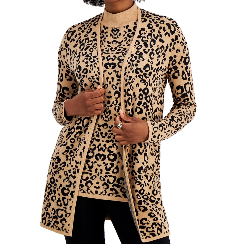 Jm Collection Cheetah Print Open Front Cardigan S… - image 1